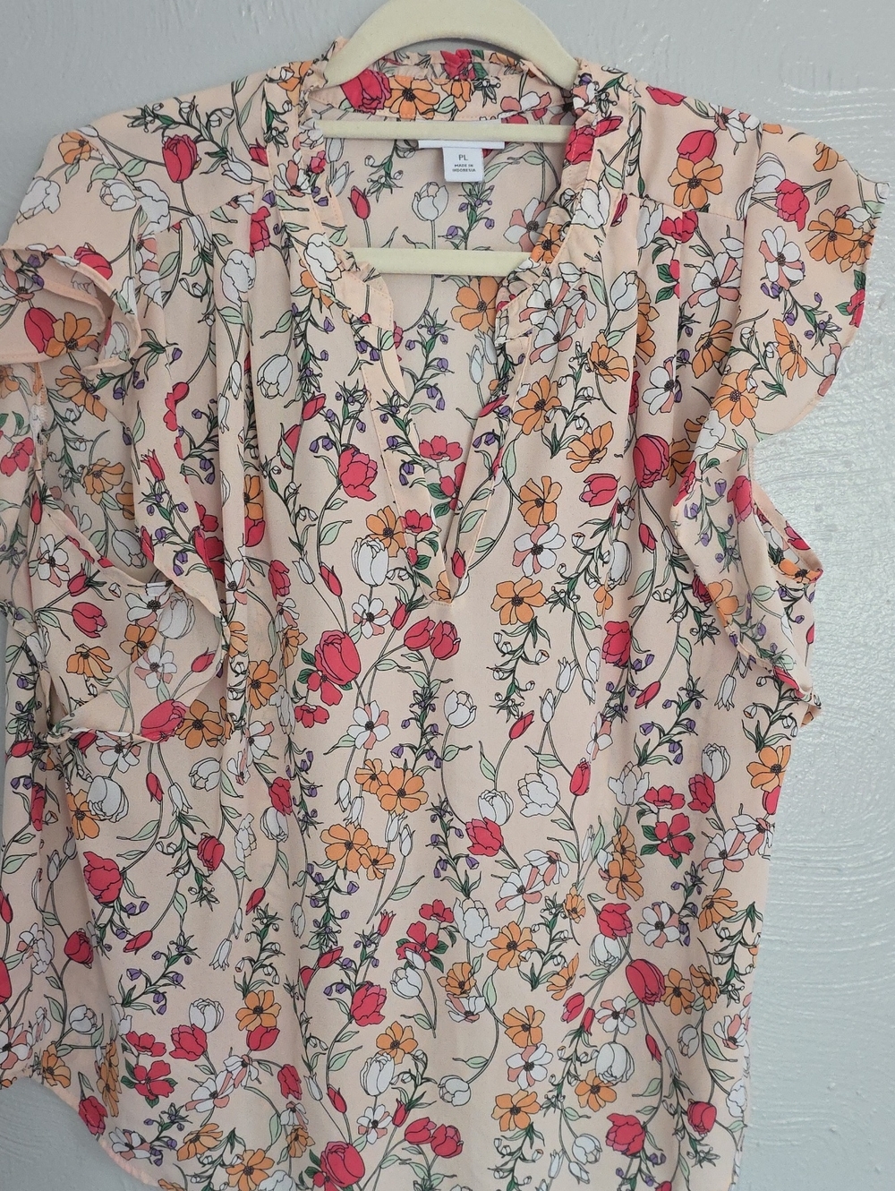 Liz Claiborne Peach Floral Ruffle-Sleeve Blouse